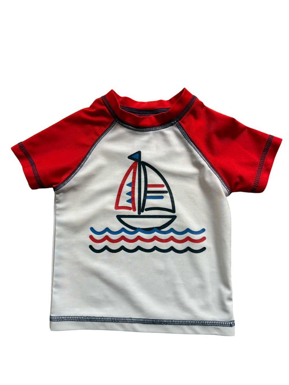Free Style Revolution 28 mos Kids Red & White Sailboat Rash Guard Swim Shirt